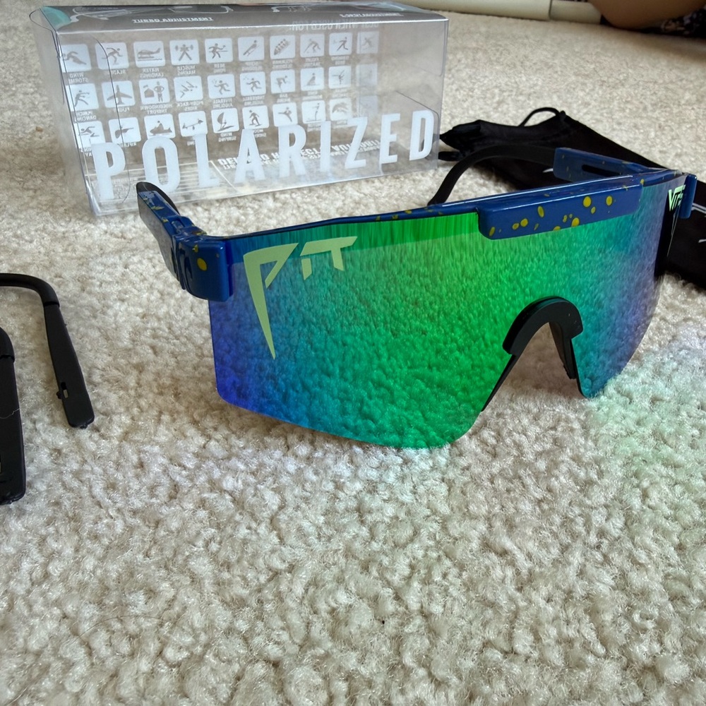 Pit Viper Shield Sunglasses Blue Frame Green Mirrored Lens